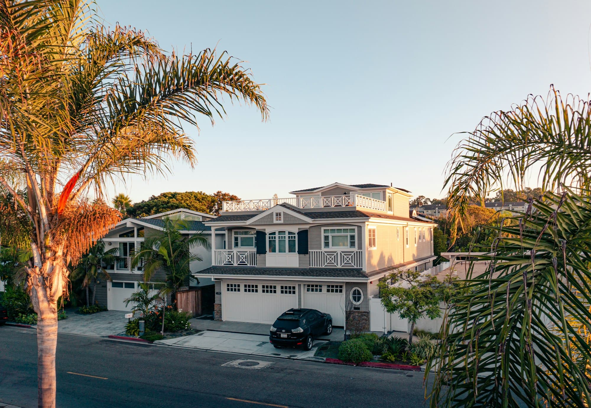 Sunny Los Angeles residential street at golden hour